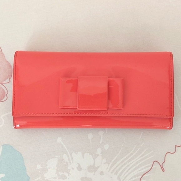 Miu Miu Handbags - Miu Miu Bow Coral Patent Leather Long Wallet